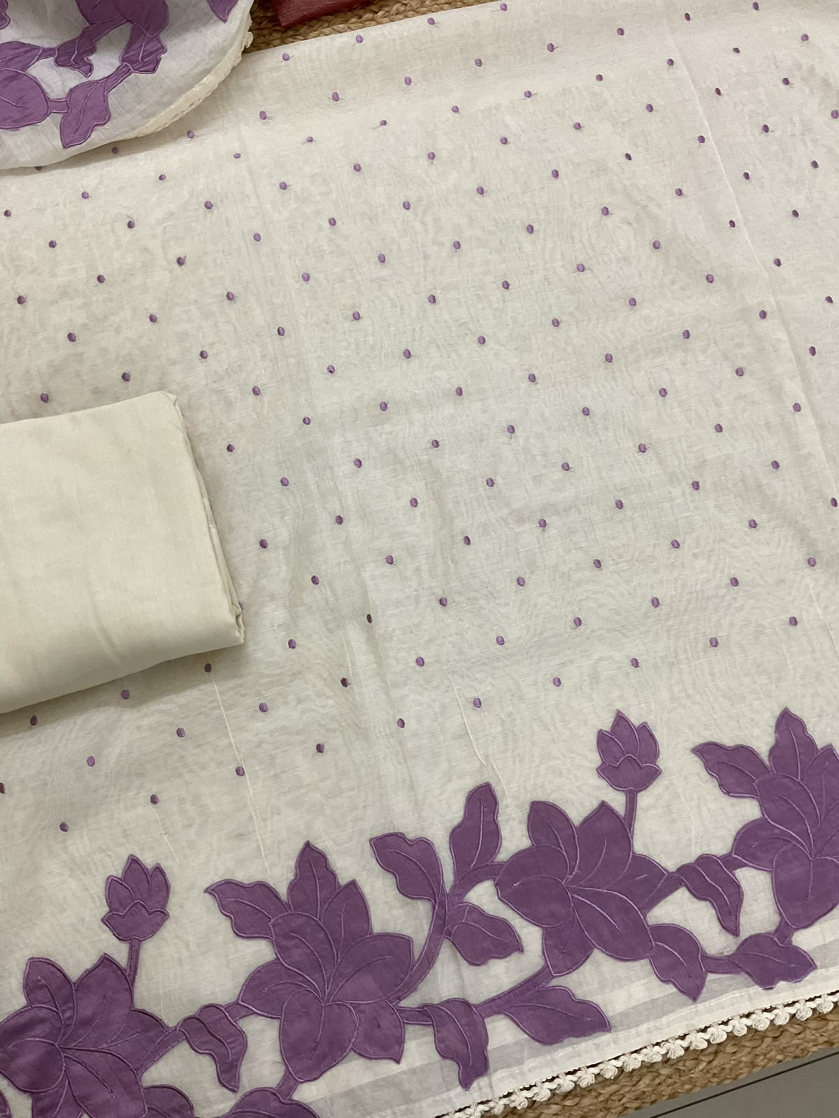 Pure Mul Chanderi Embroidered Suit - Cream
