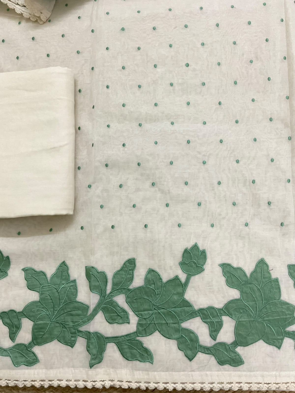 Pure Mul Chanderi Embroidered Suit - Cream