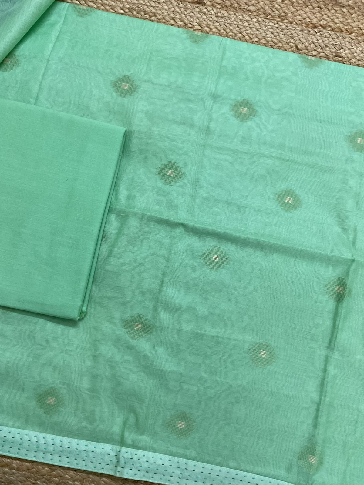 Soft Chanderi Self Weaved Suit - Sea Green