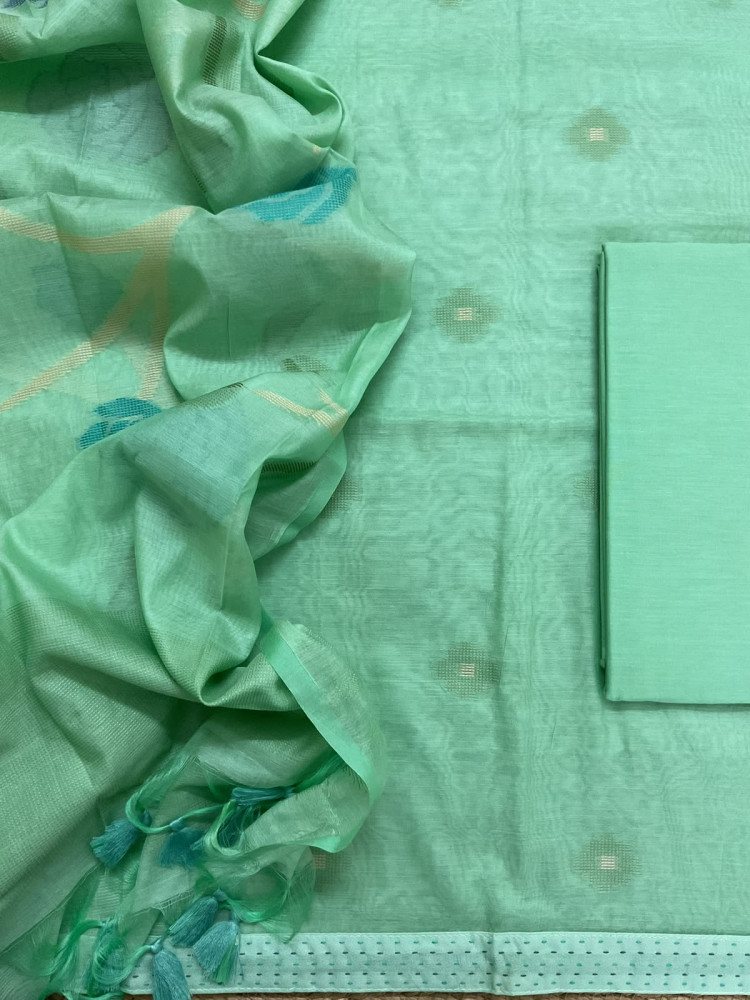Image of Soft Chanderi Self Weaved Suit - Sea Green