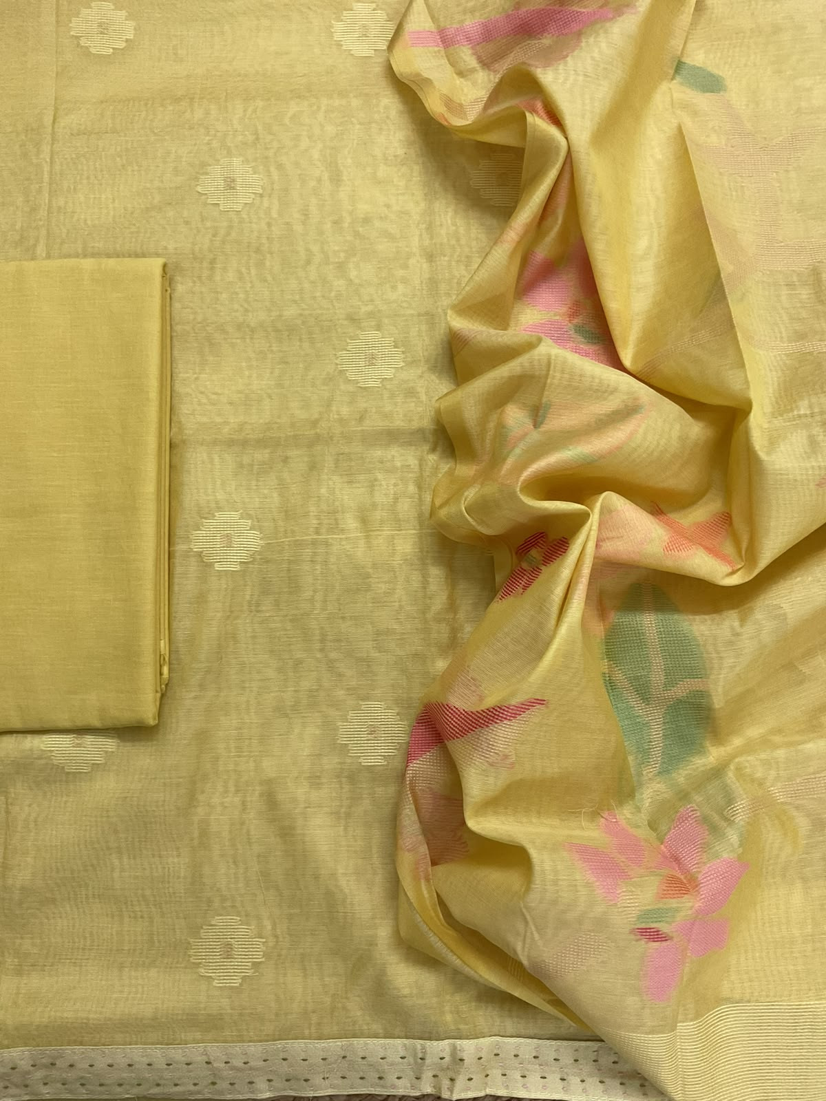 Soft Chanderi Self Weaved Suit - Yellow