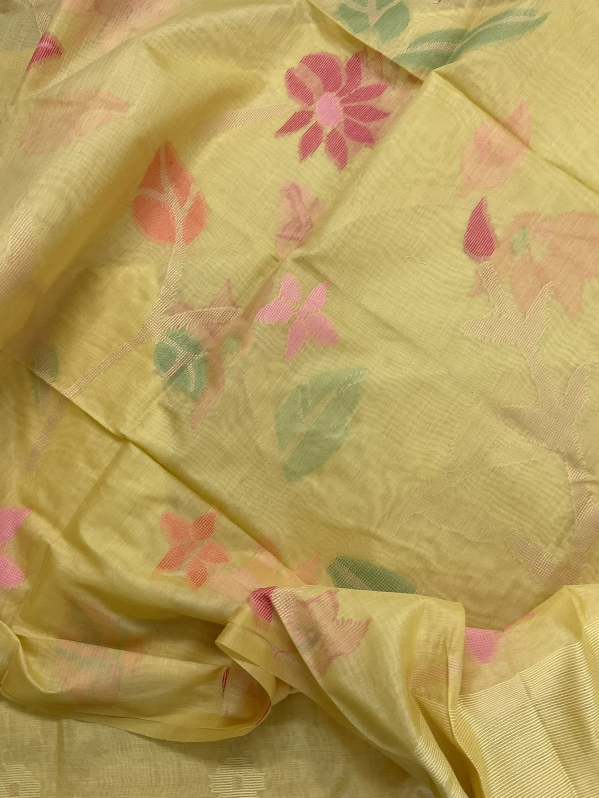 Soft Chanderi Self Weaved Suit - Yellow