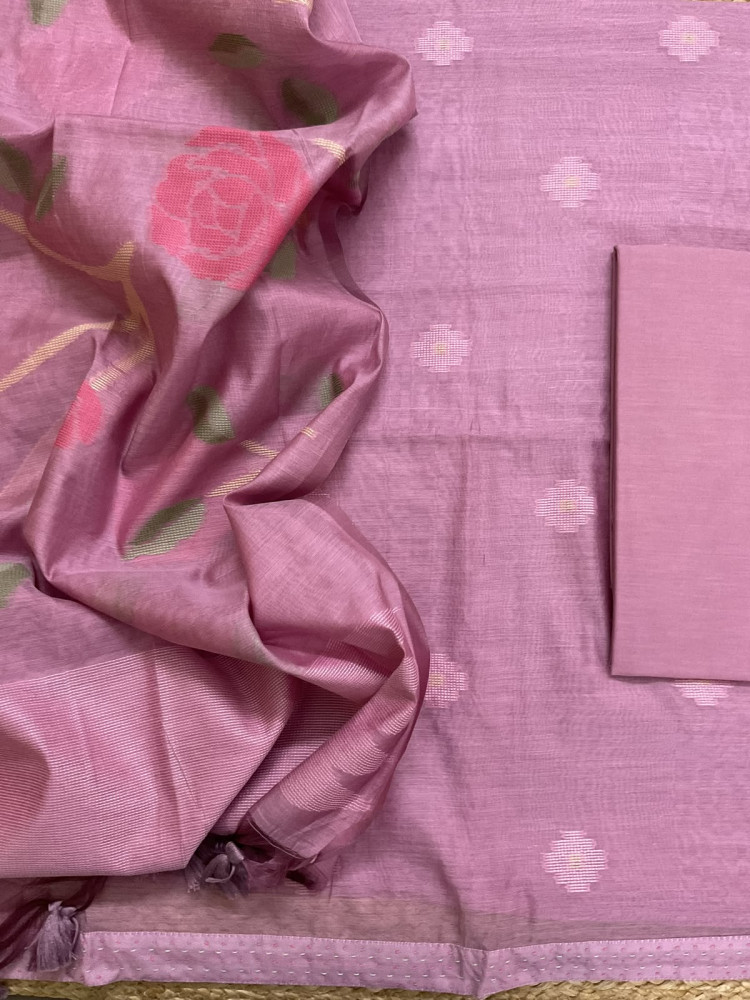 Image of Soft Chanderi Self Weaved Suit - Mauve
