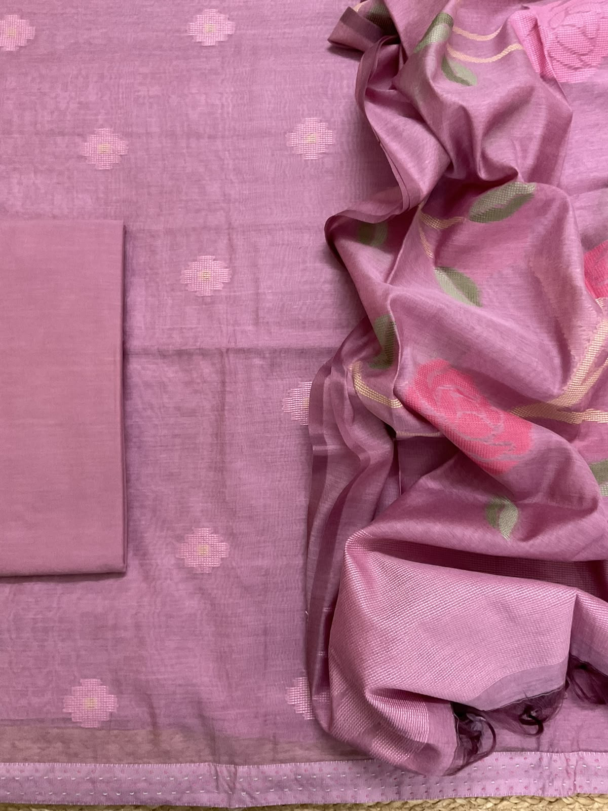 Soft Chanderi Self Weaved Suit - Mauve