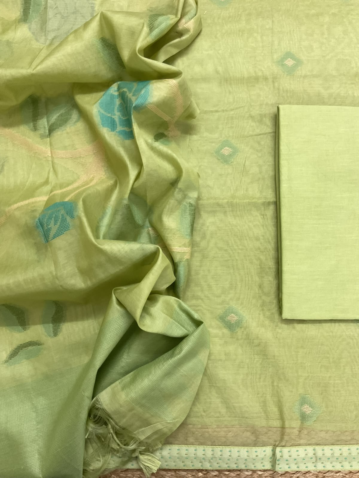 Soft Chanderi Self Weaved Suit - Green