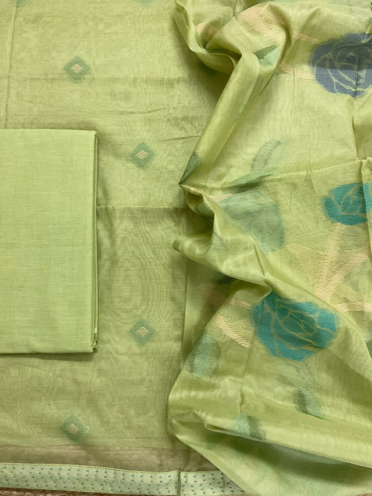 Soft Chanderi Self Weaved Suit - Green