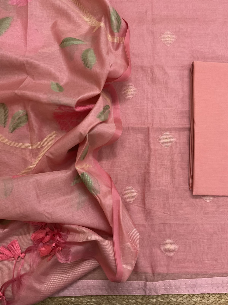 Image of Soft Chanderi Self Weaved Suit - Peach