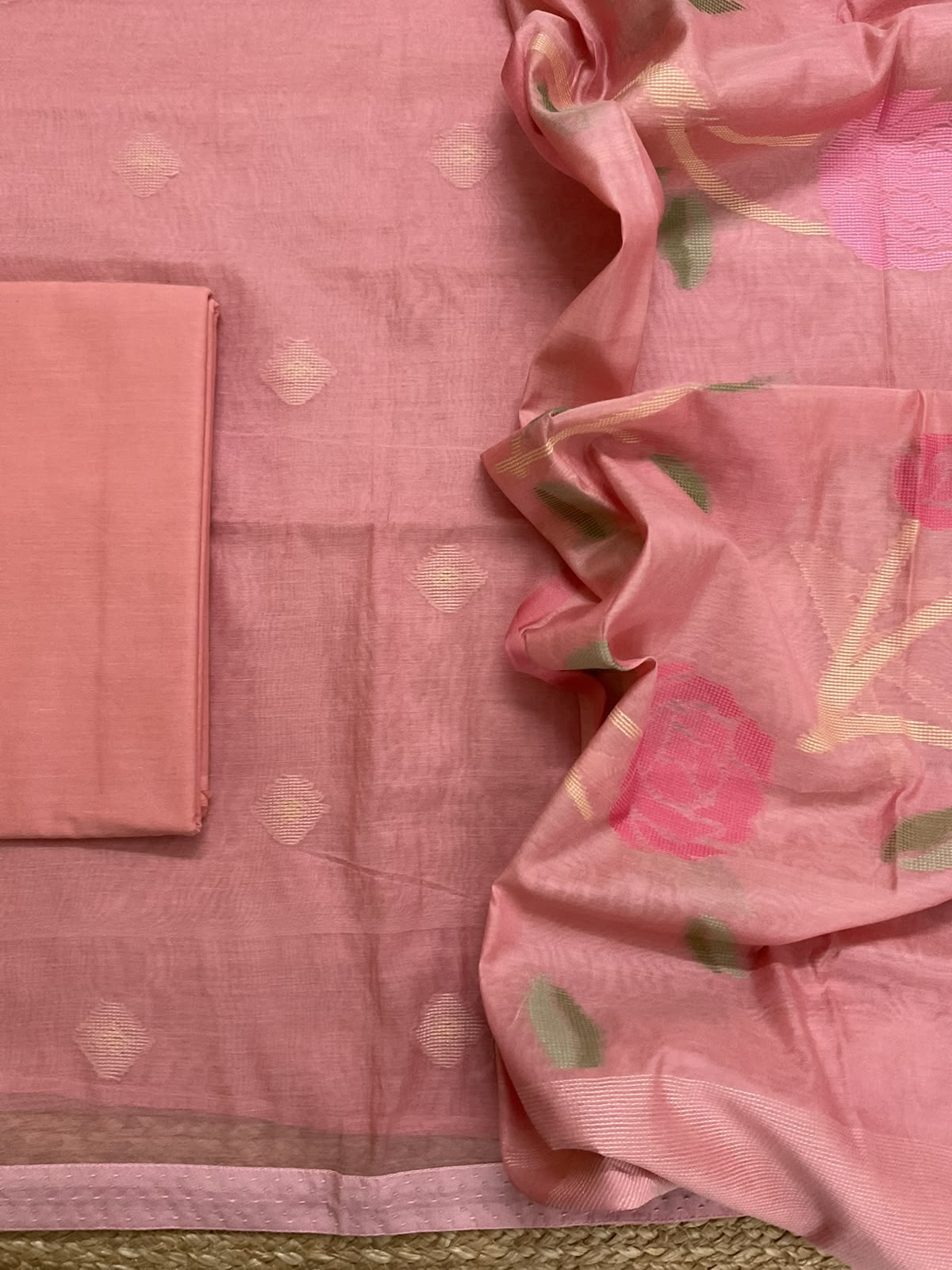 Soft Chanderi Self Weaved Suit - Peach
