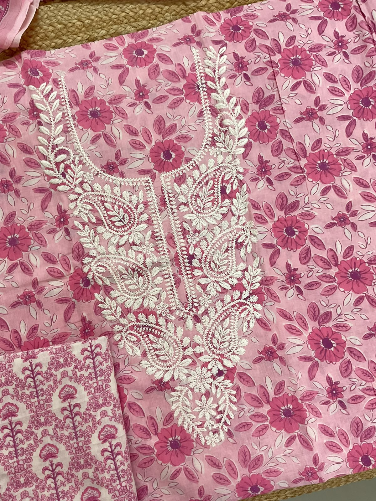 Pure Fine Mul Cotton Printed Embroidered Suit - Pink