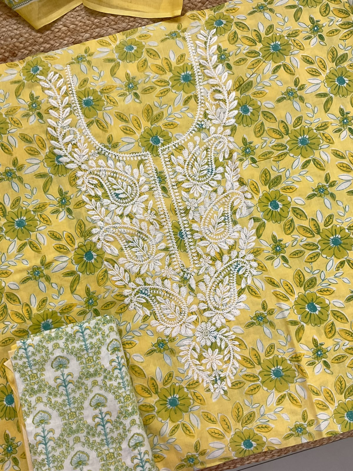 Pure Fine Mul Cotton Printed Embroidered Suit - Yellow