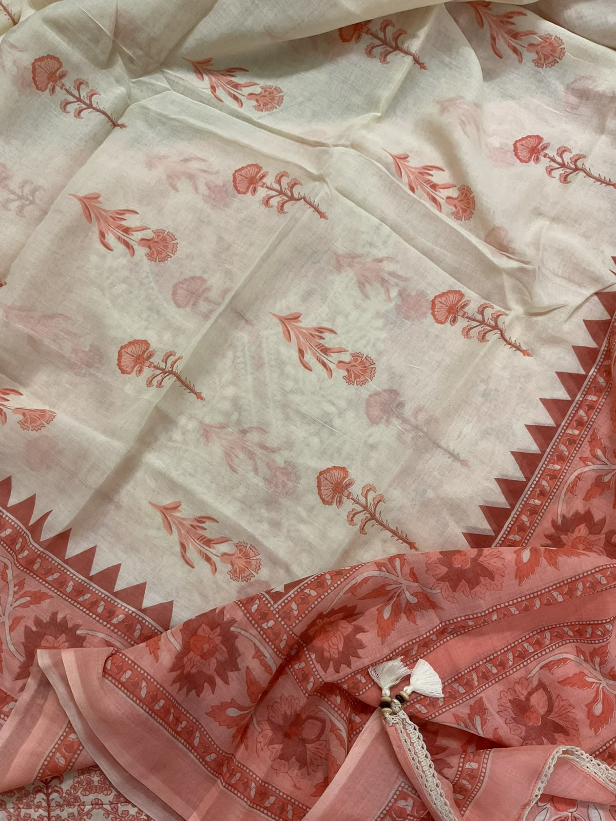 Pure Fine Mul Cotton Printed Embroidered Suit - Peach