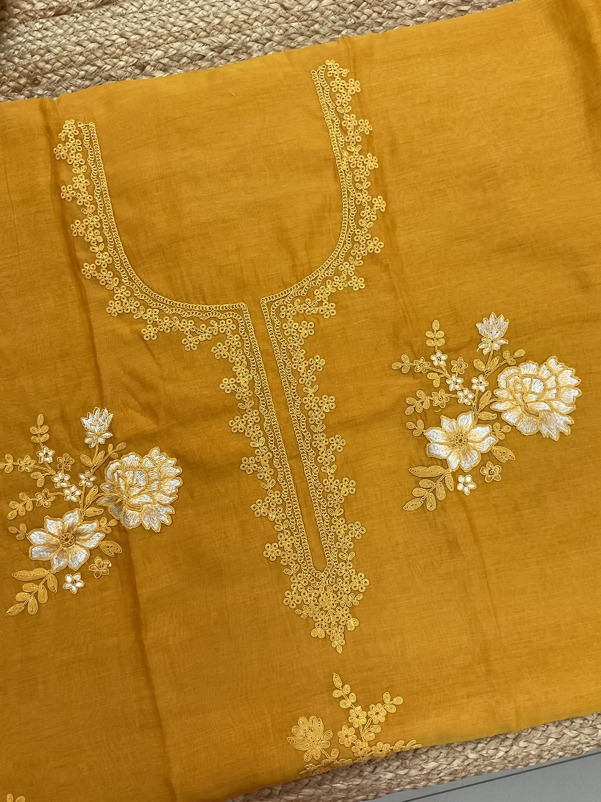 Pure Mul Chanderi Embroidered Suit - Yellow