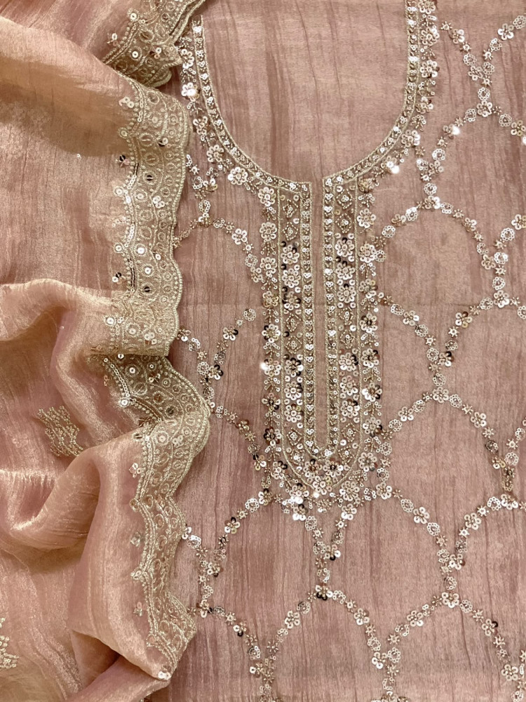 Image of Soft Crushed Tissue Embroidered Suit - Peach