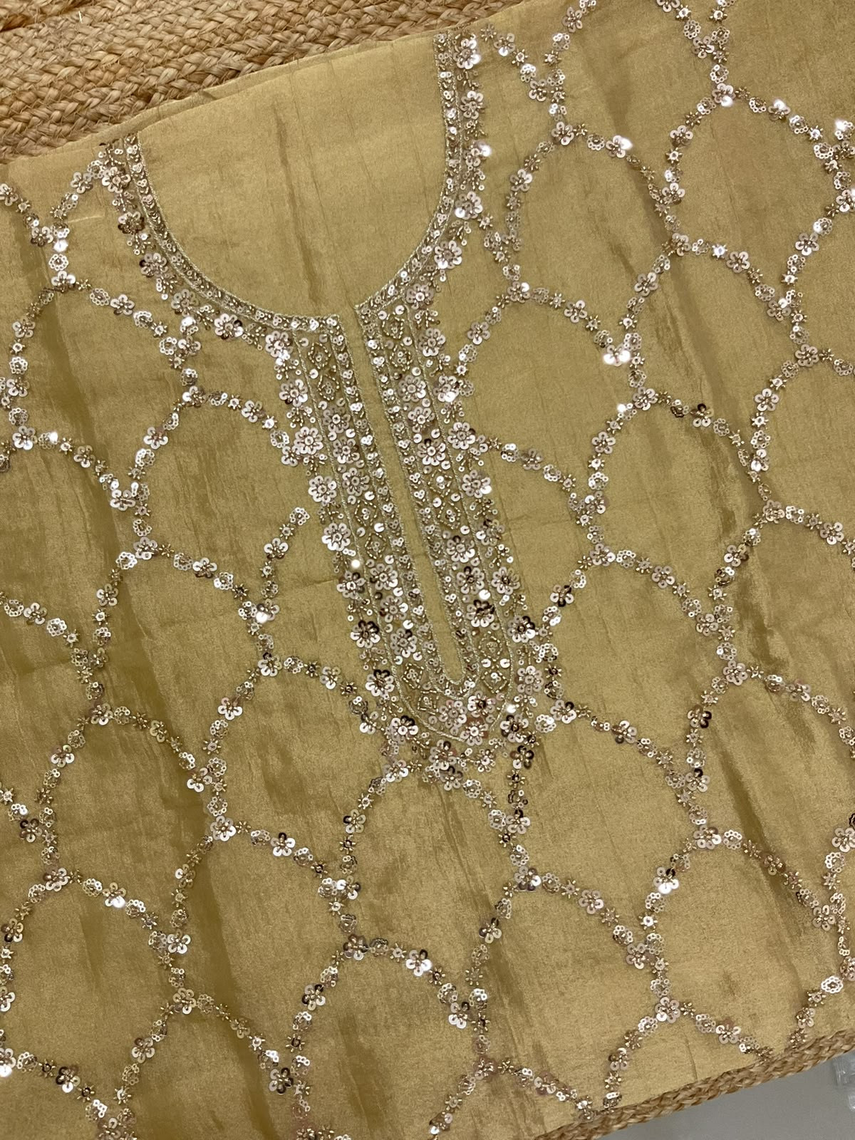 Soft Crushed Tissue Embroidered Suit - Yellow