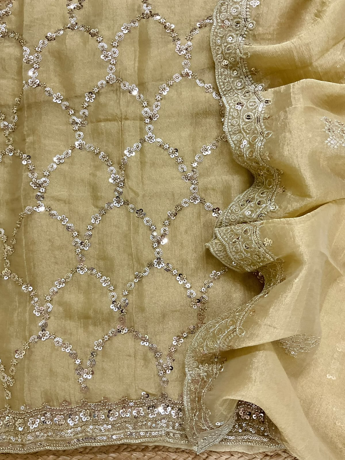 Soft Crushed Tissue Embroidered Suit - Yellow