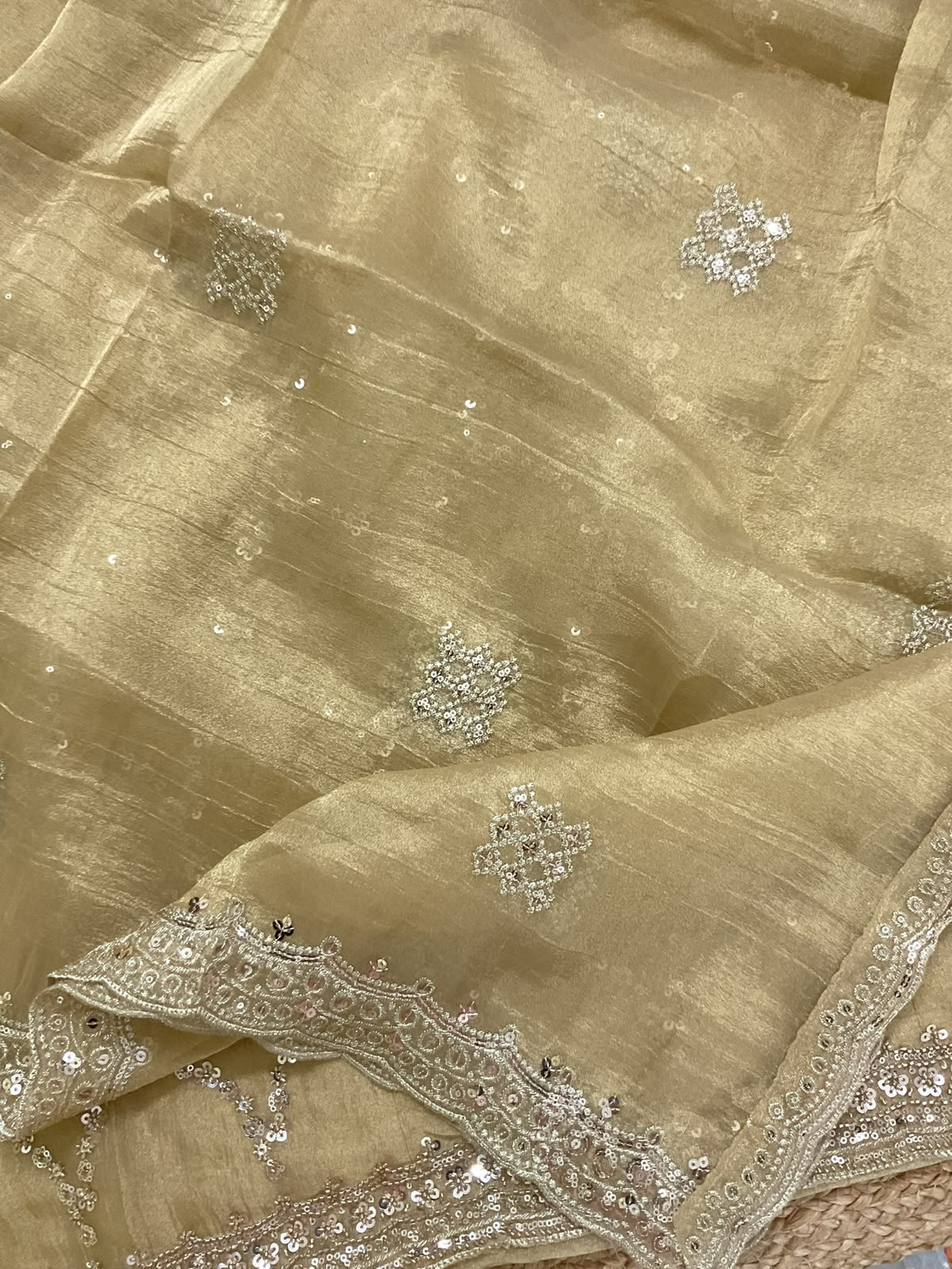 Soft Crushed Tissue Embroidered Suit - Yellow