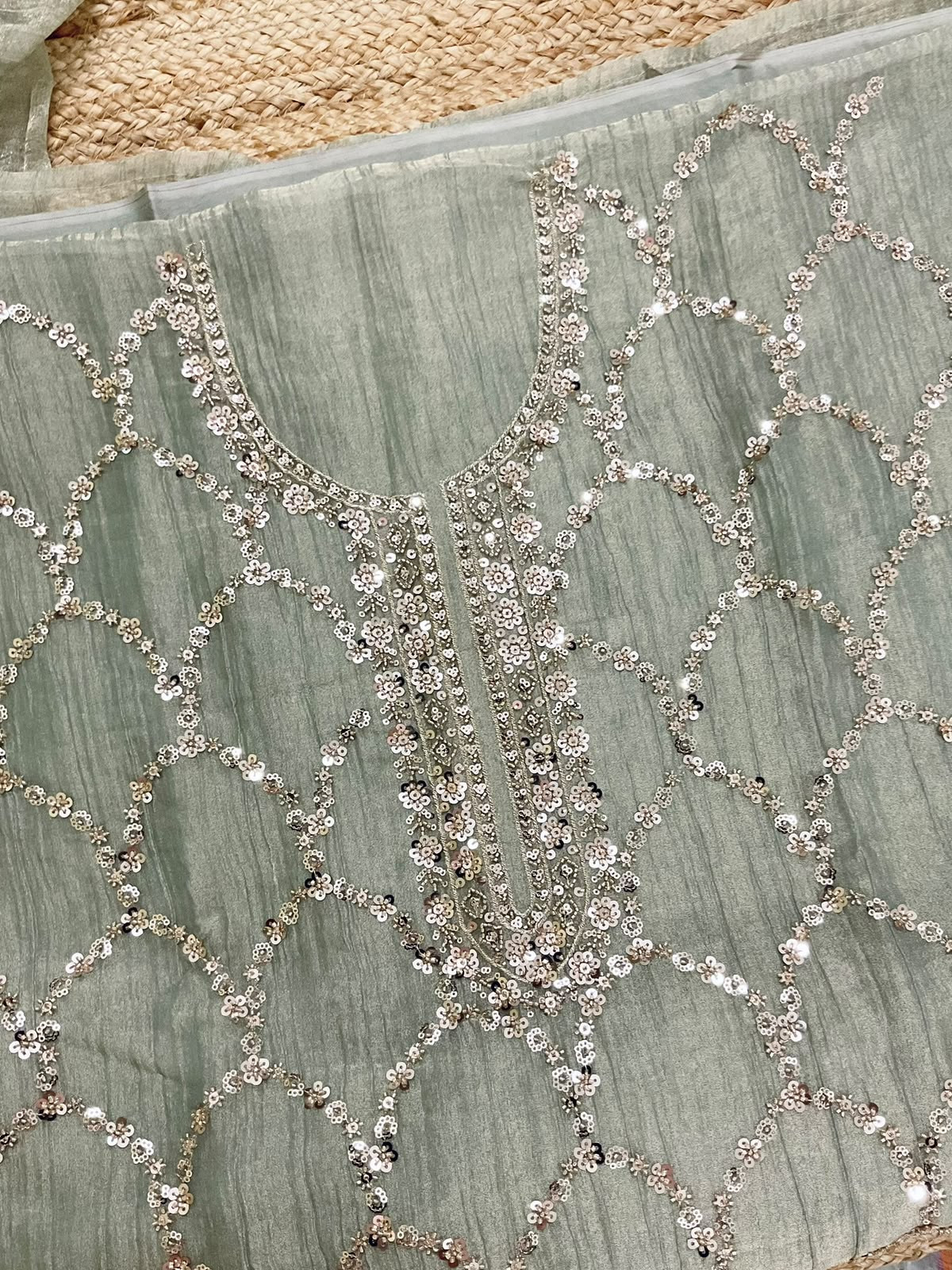 Soft Crushed Tissue Embroidered Suit - Blue