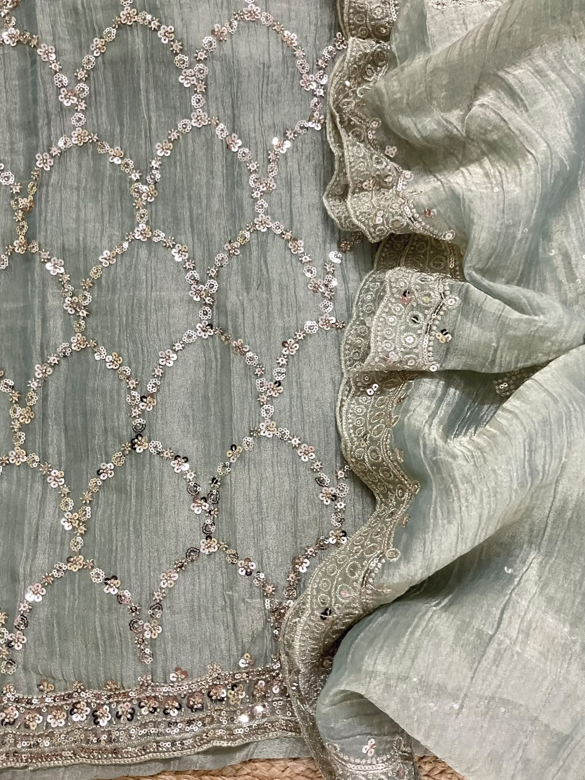 Soft Crushed Tissue Embroidered Suit - Blue