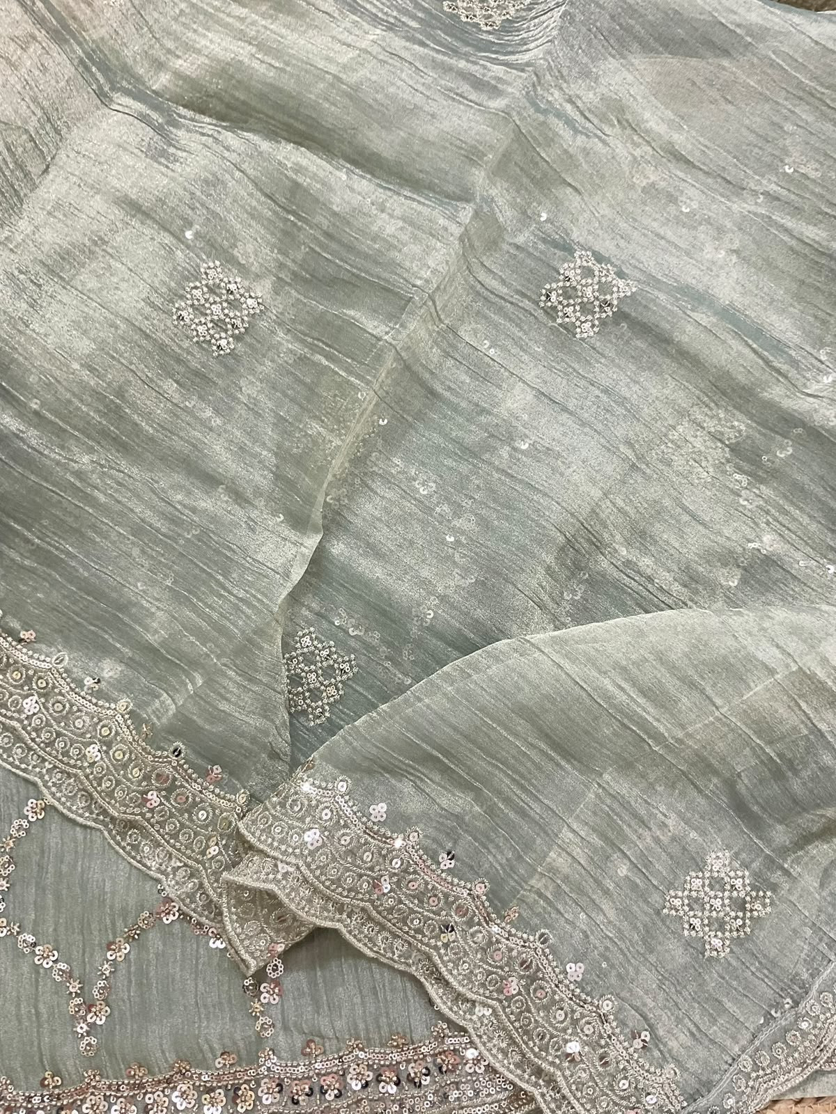 Soft Crushed Tissue Embroidered Suit - Blue