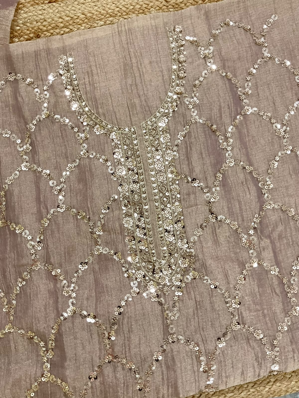 Soft Crushed Tissue Embroidered Suit - Mauve