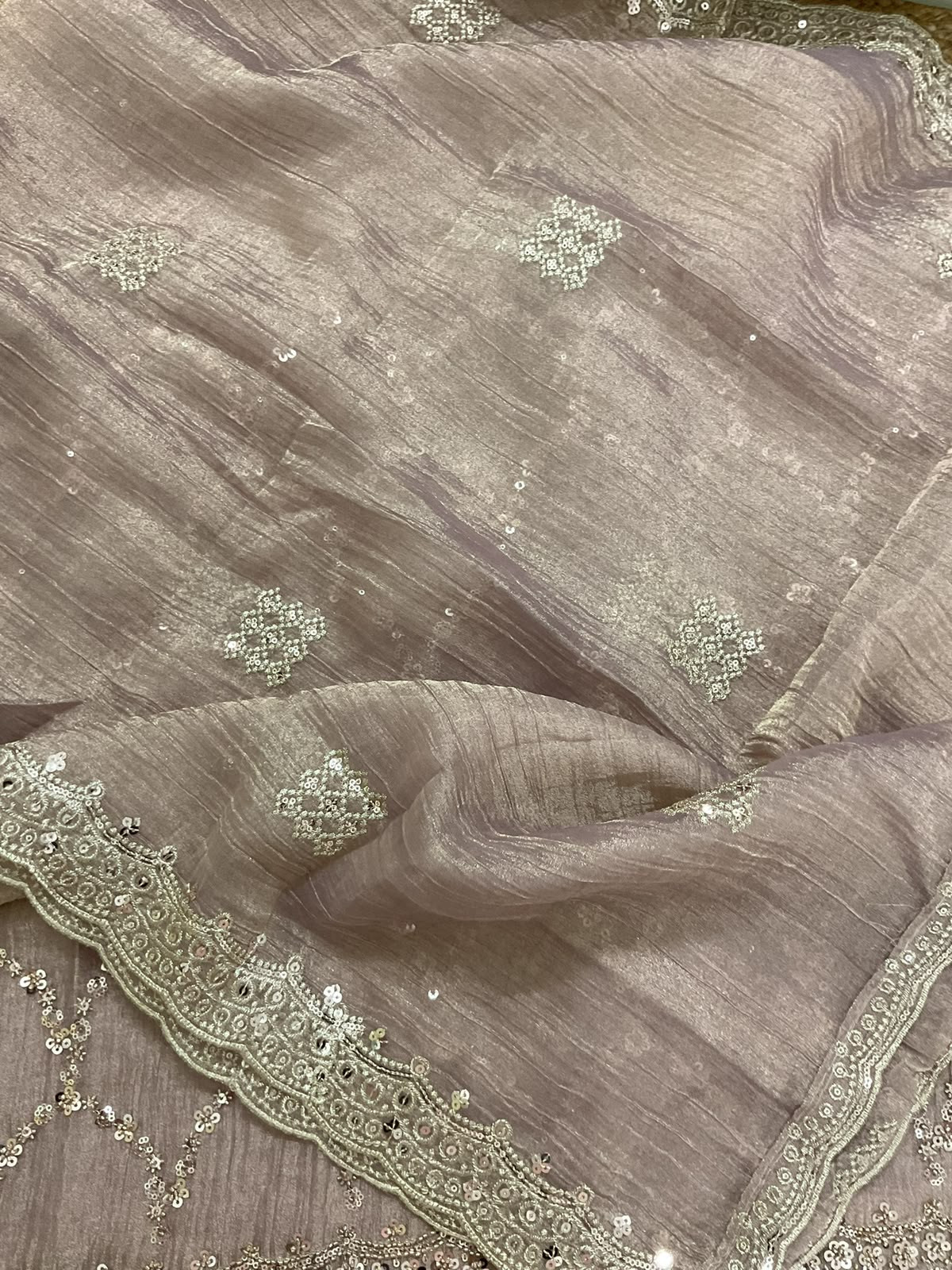 Soft Crushed Tissue Embroidered Suit - Mauve