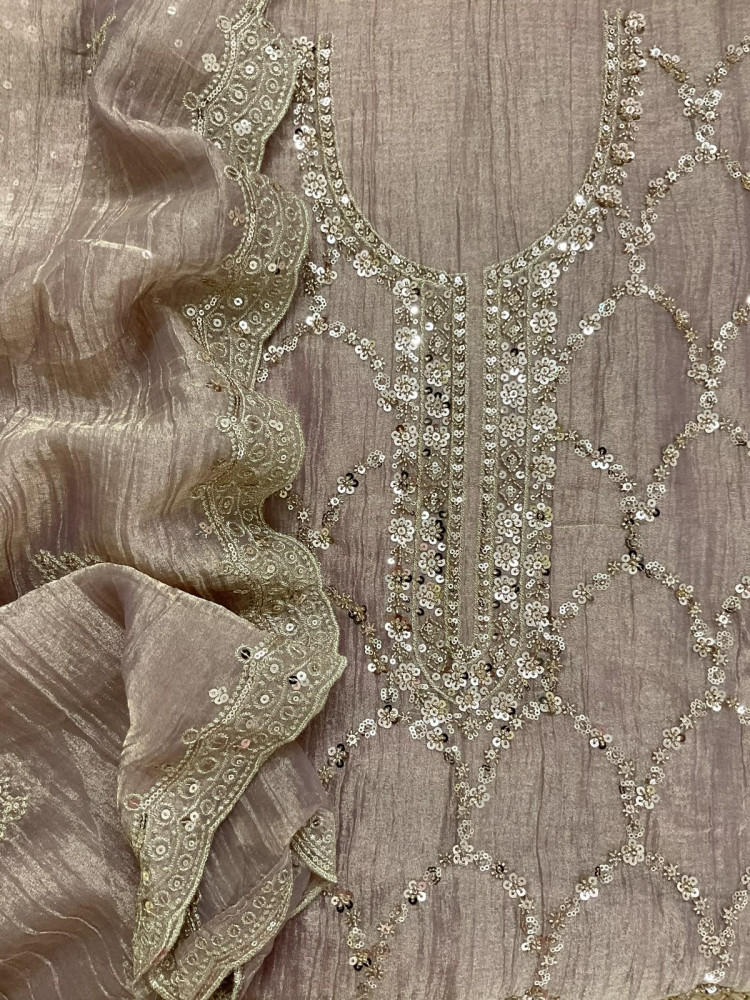Image of Soft Crushed Tissue Embroidered Suit - Mauve