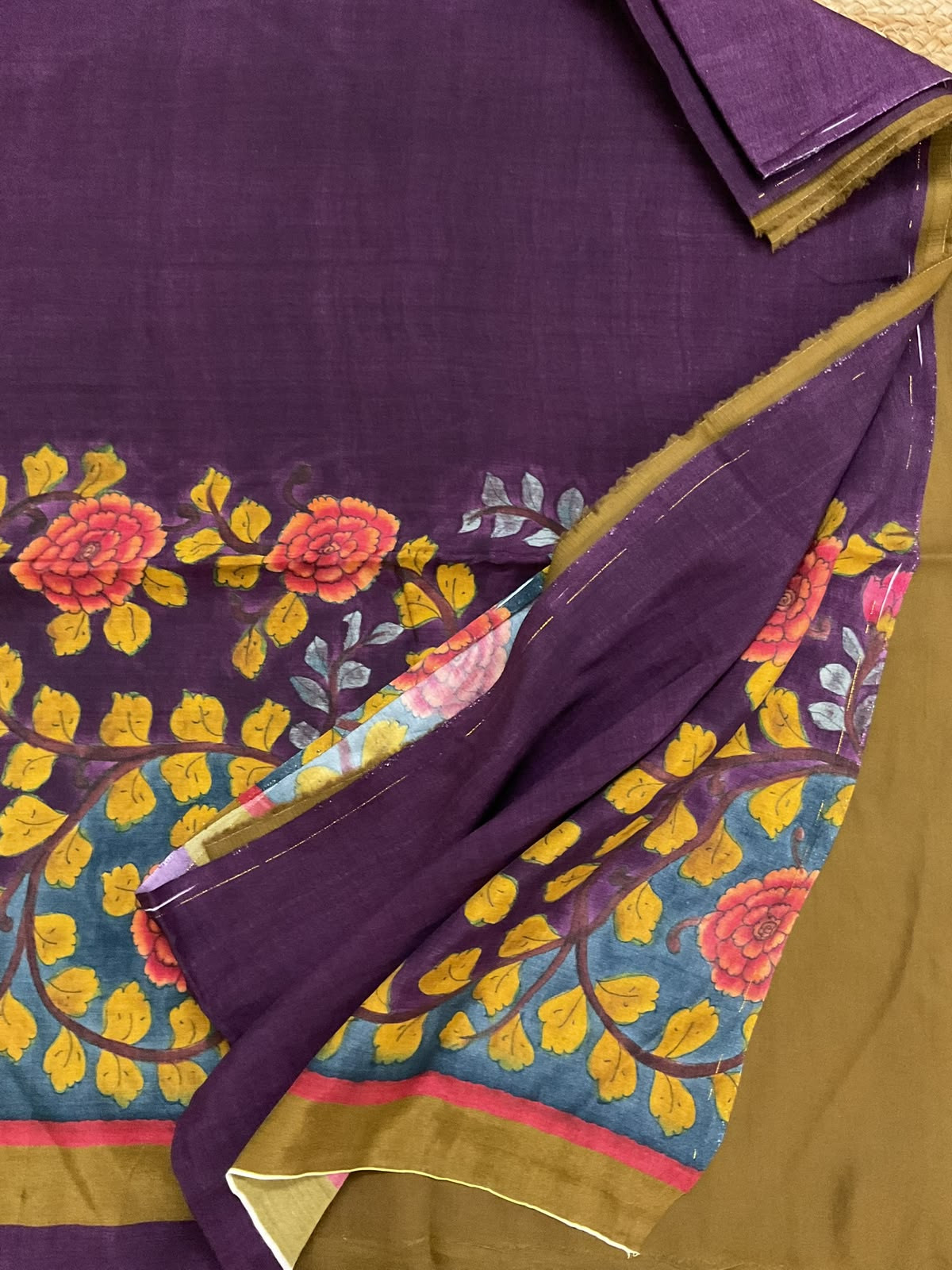 Pure Muslin Silk Printed Suit - Violet