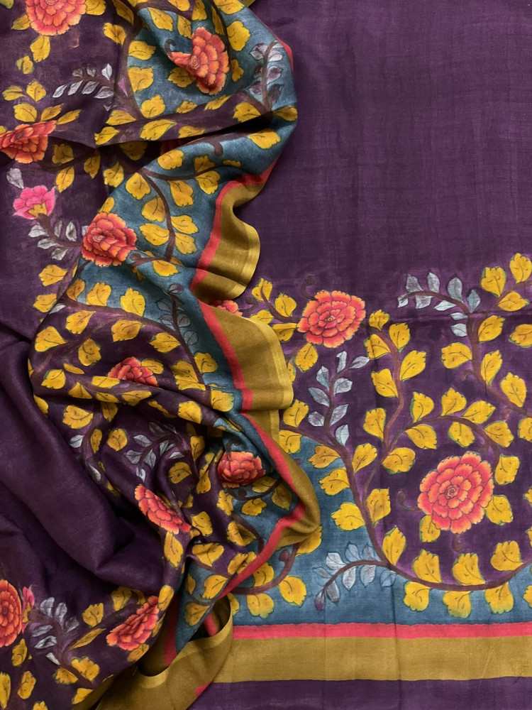 Image of Pure Muslin Silk Printed Suit - Violet