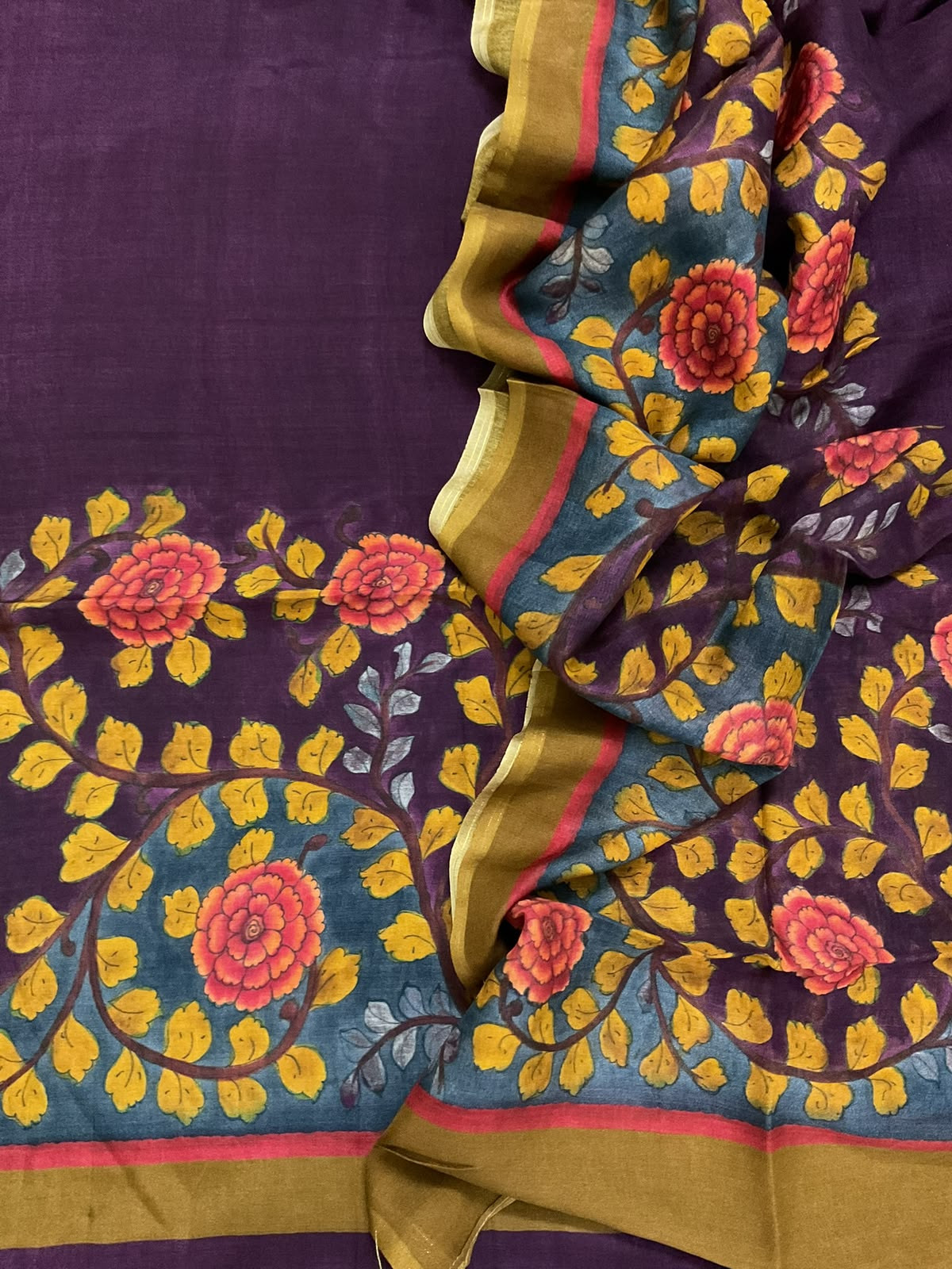 Pure Muslin Silk Printed Suit - Violet