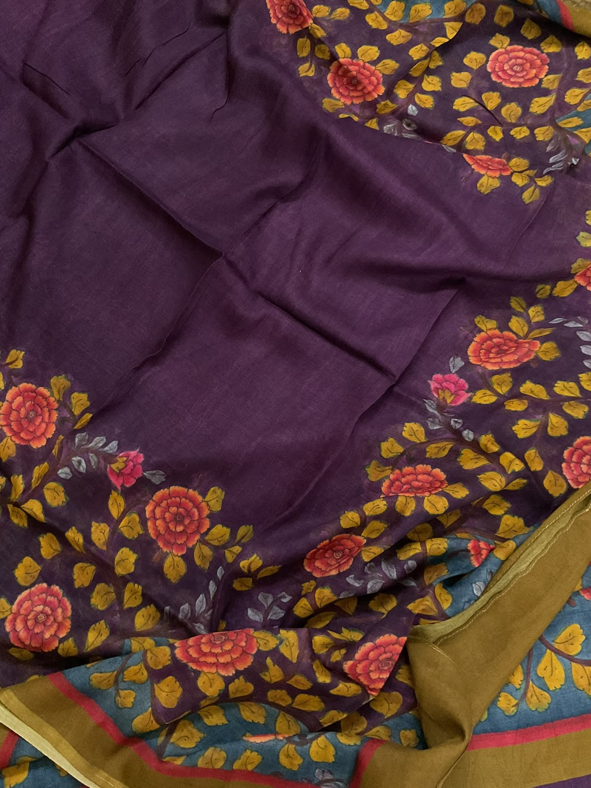 Pure Muslin Silk Printed Suit - Violet