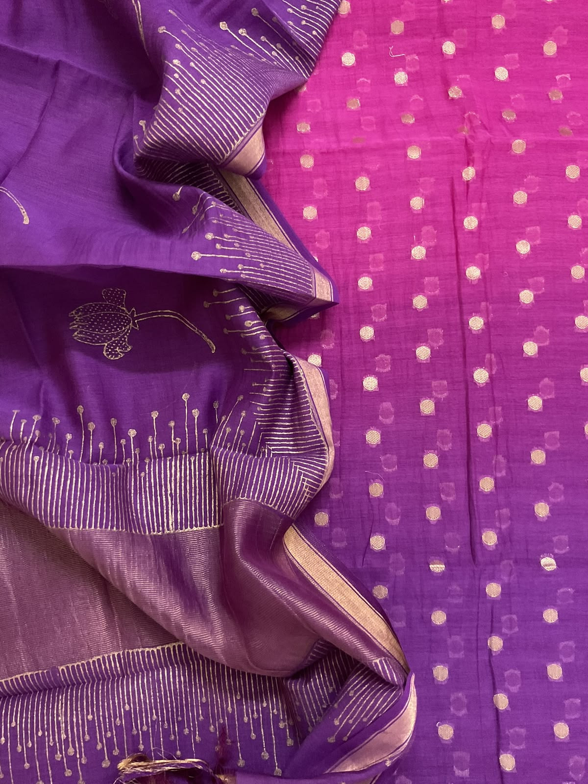 Pure Chanderi Printed Banarasi Weaved Suit - Violet