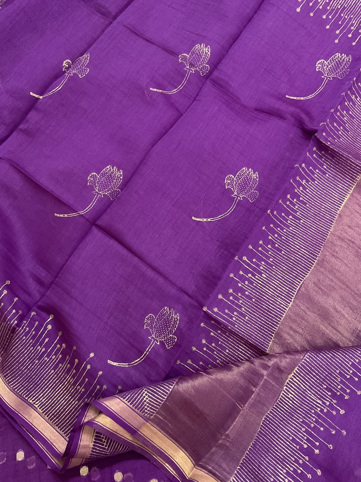 Pure Chanderi Printed Banarasi Weaved Suit - Violet