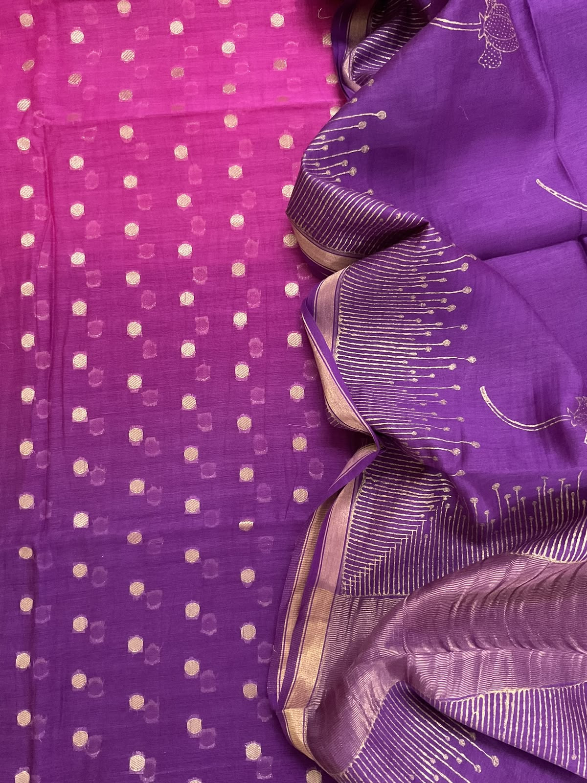 Pure Chanderi Printed Banarasi Weaved Suit - Violet