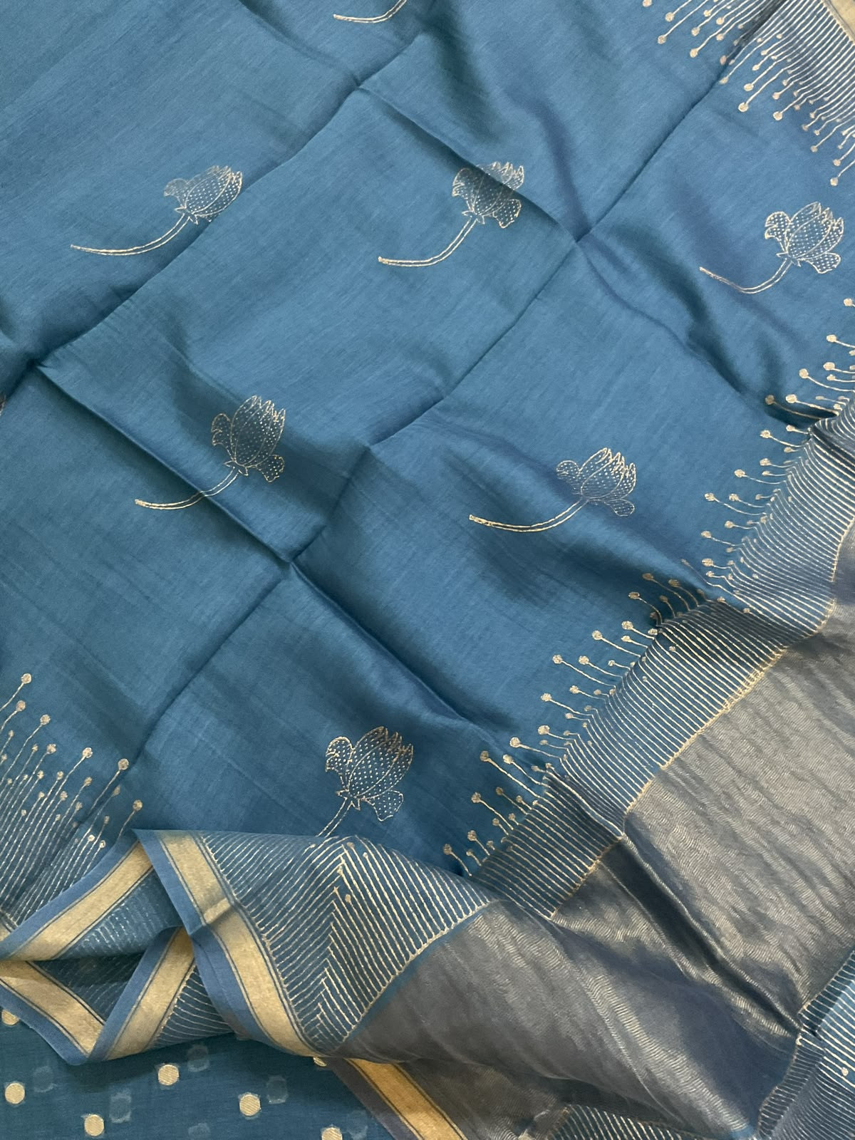 Pure Chanderi Printed Banarasi Weaved Suit - Grey