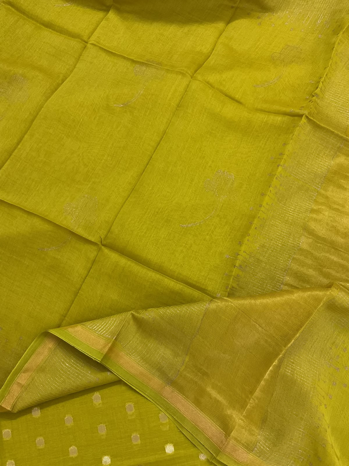 Pure Chanderi Printed Banarasi Weaved Suit - Lime