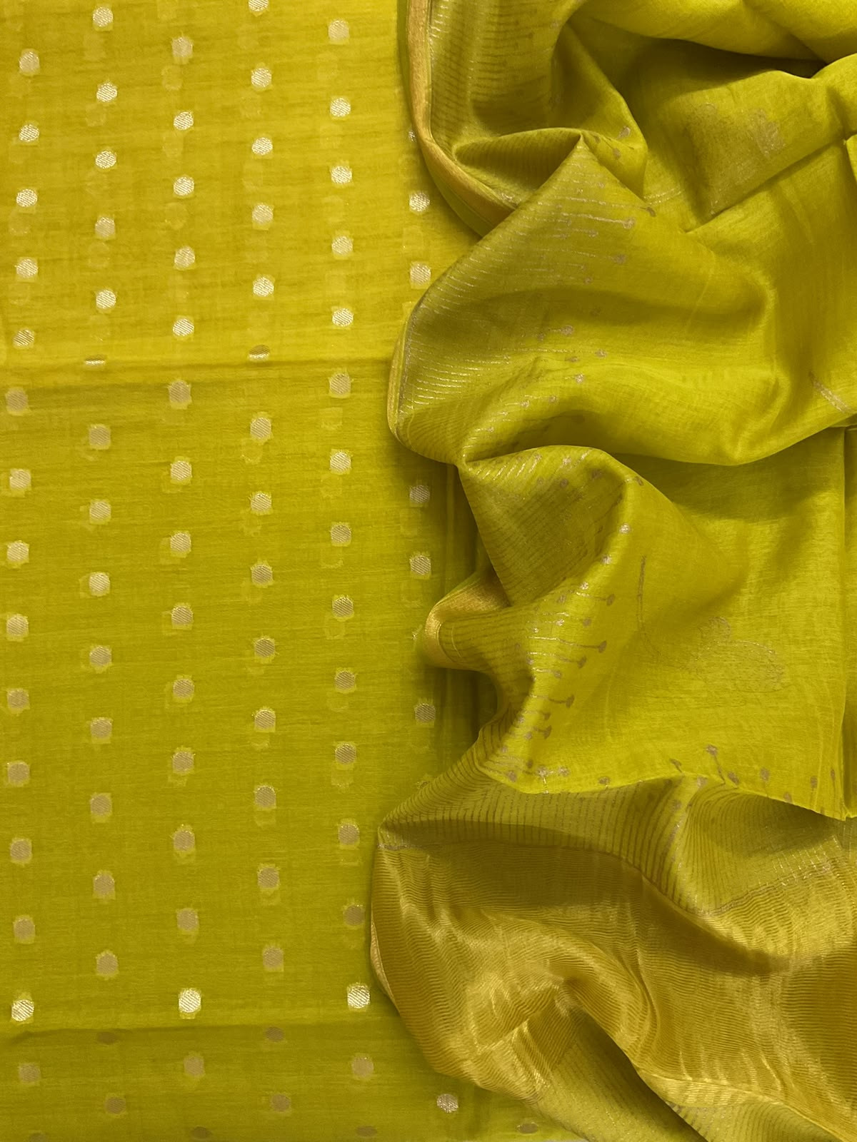 Pure Chanderi Printed Banarasi Weaved Suit - Lime