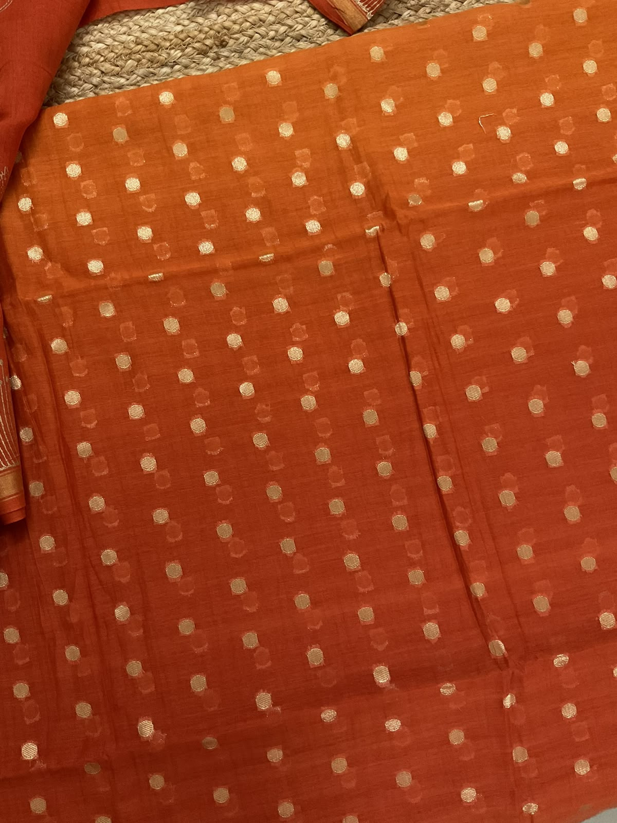 Pure Chanderi Printed Banarasi Weaved Suit - Orange