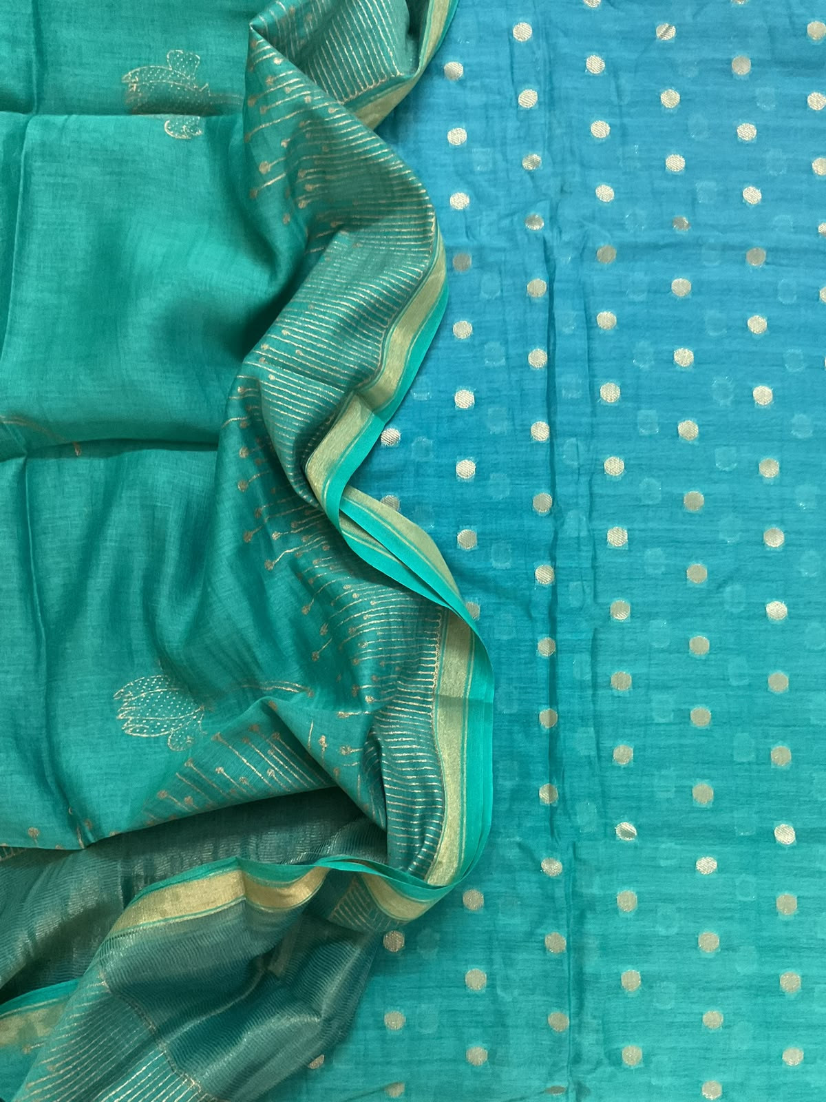 Pure Chanderi Printed Banarasi Weaved Suit - Blue