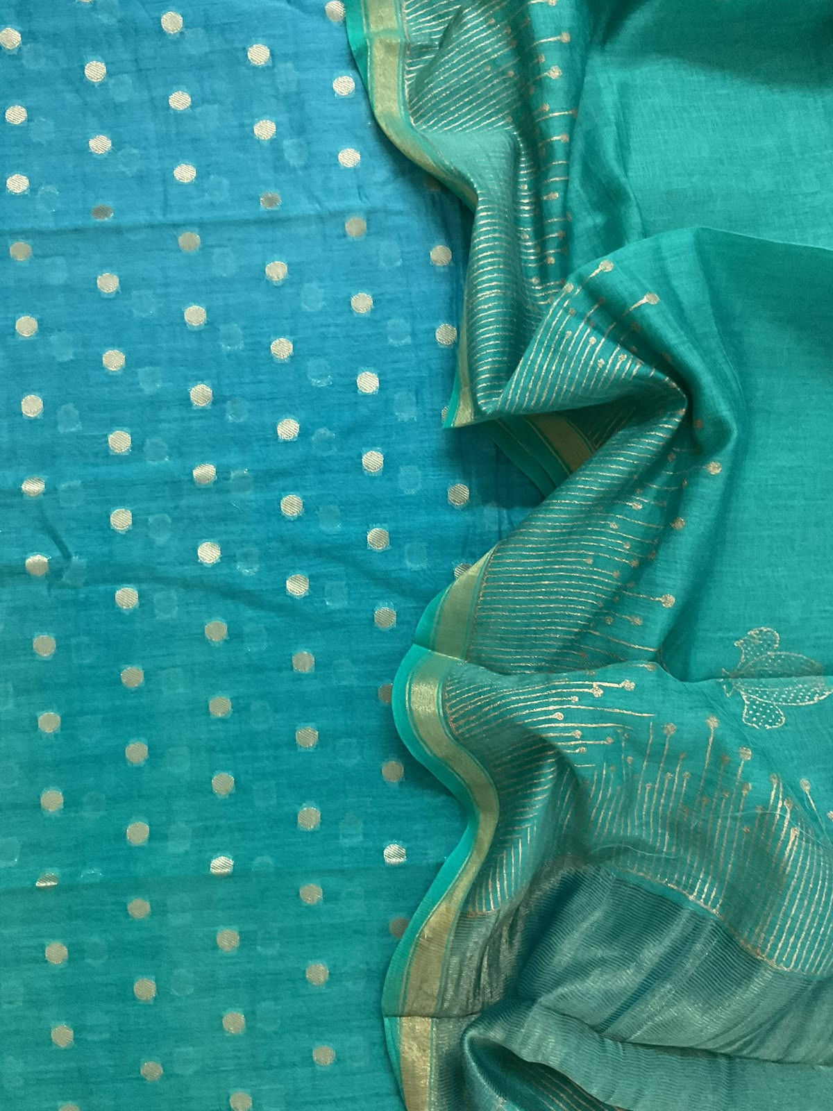 Pure Chanderi Printed Banarasi Weaved Suit - Blue