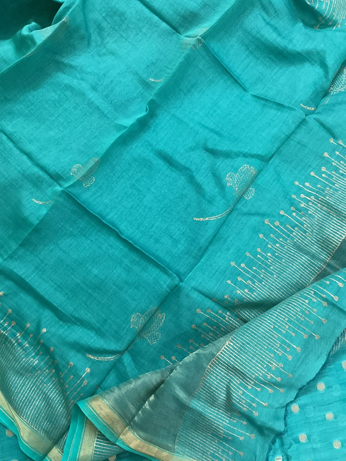 Pure Chanderi Printed Banarasi Weaved Suit - Blue