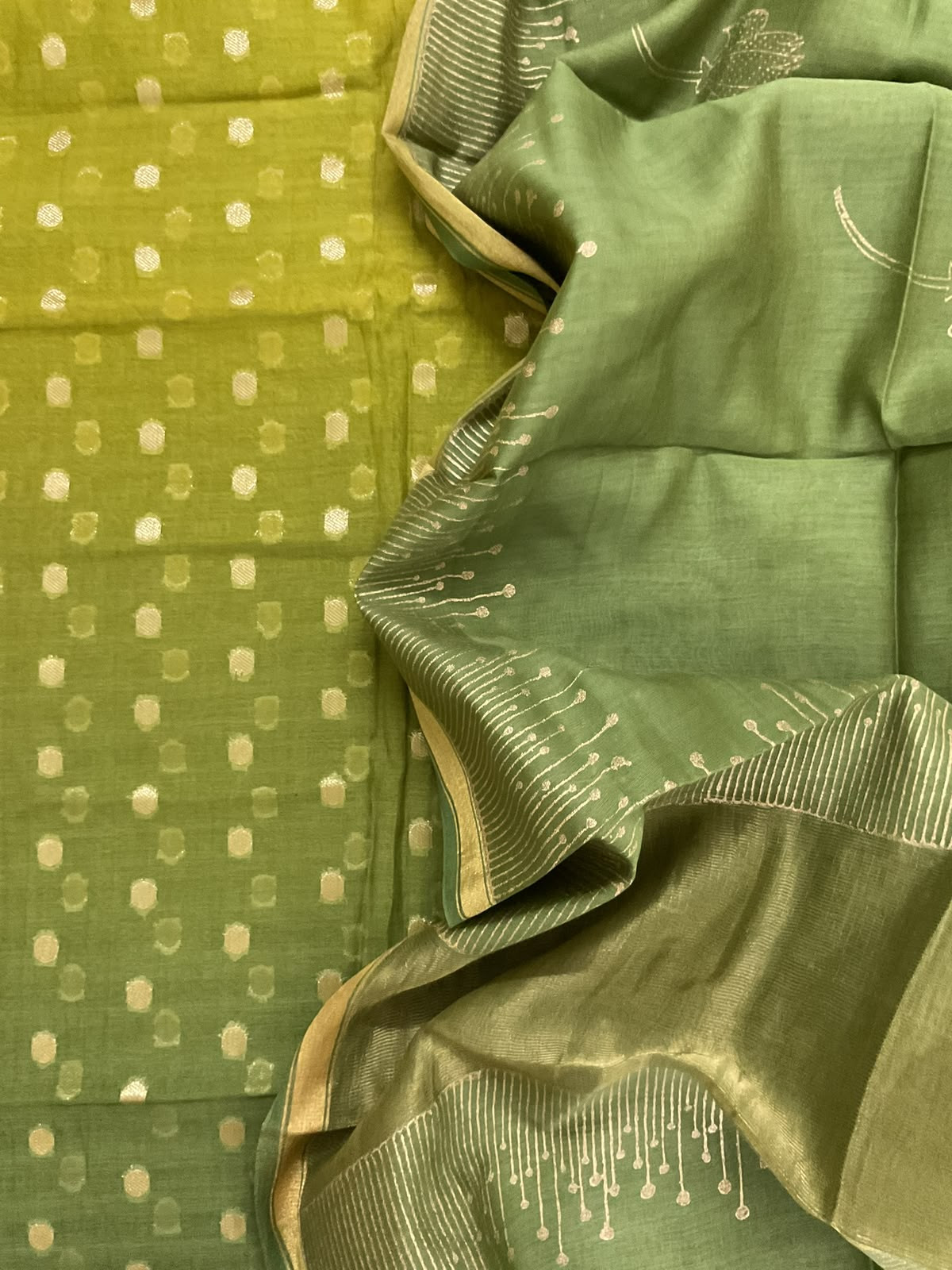 Pure Chanderi Printed Banarasi Weaved Suit - Green