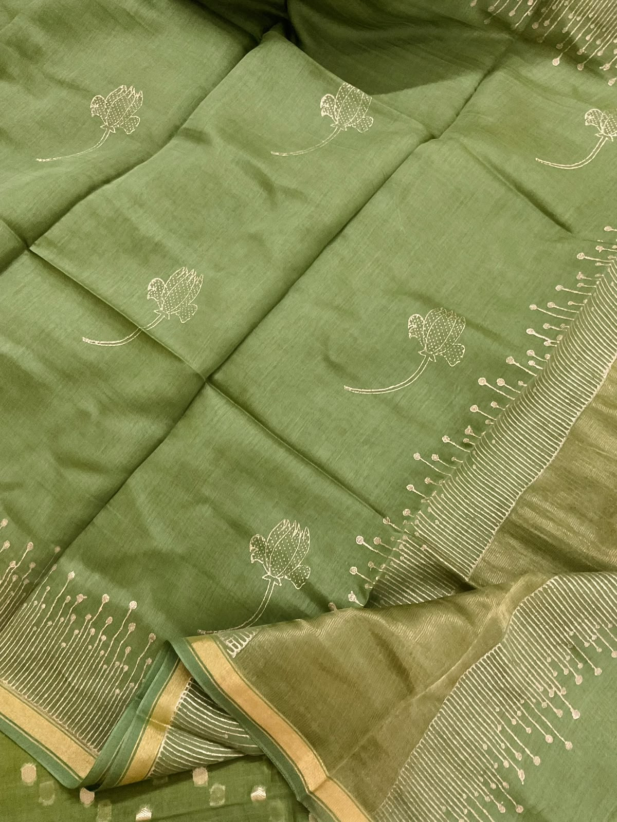 Pure Chanderi Printed Banarasi Weaved Suit - Green