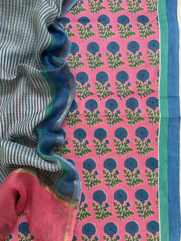 Image of Pure Fine Cotton Printed Suit - Pink