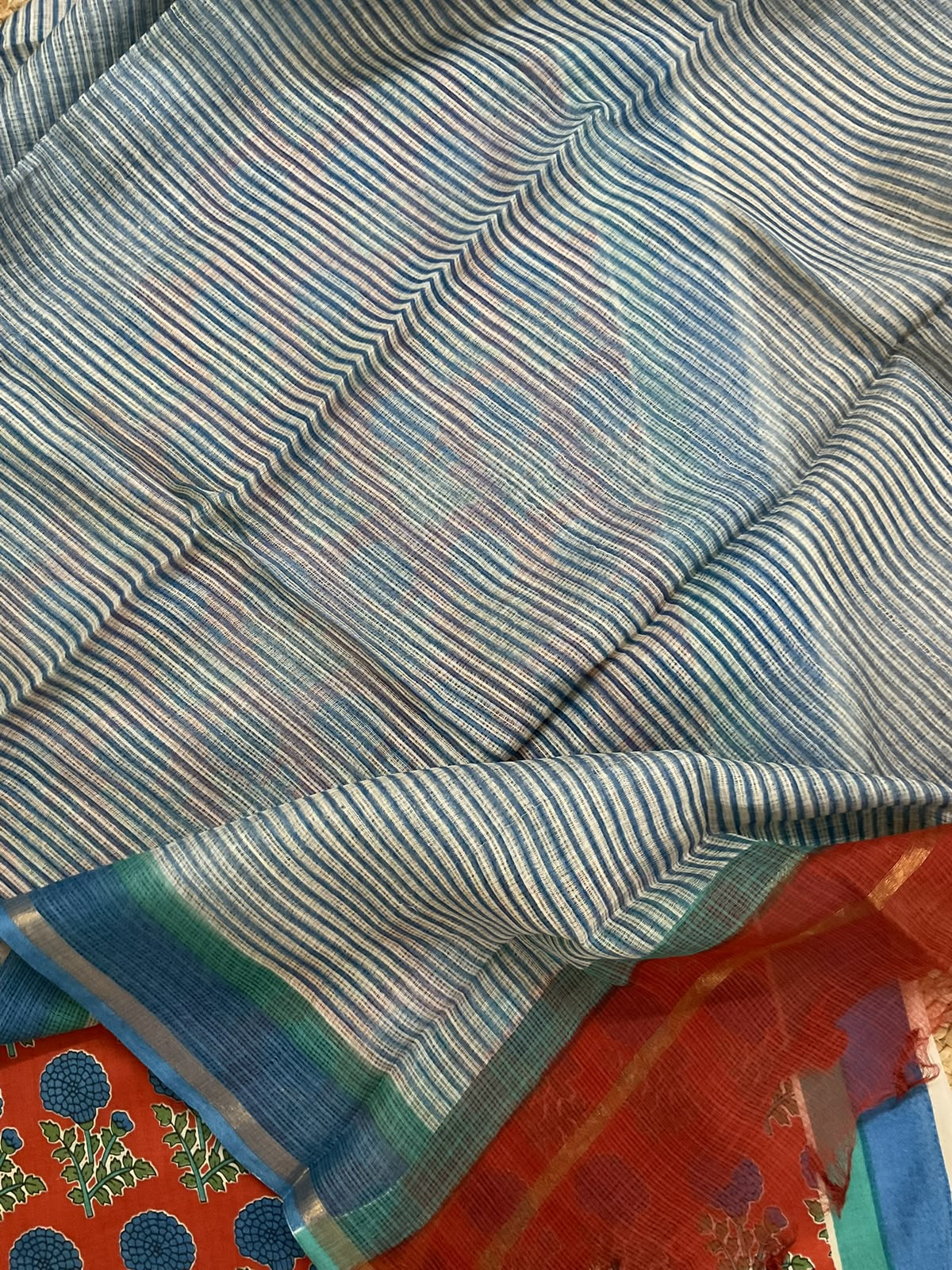 Pure Fine Cotton Printed Suit - Orange