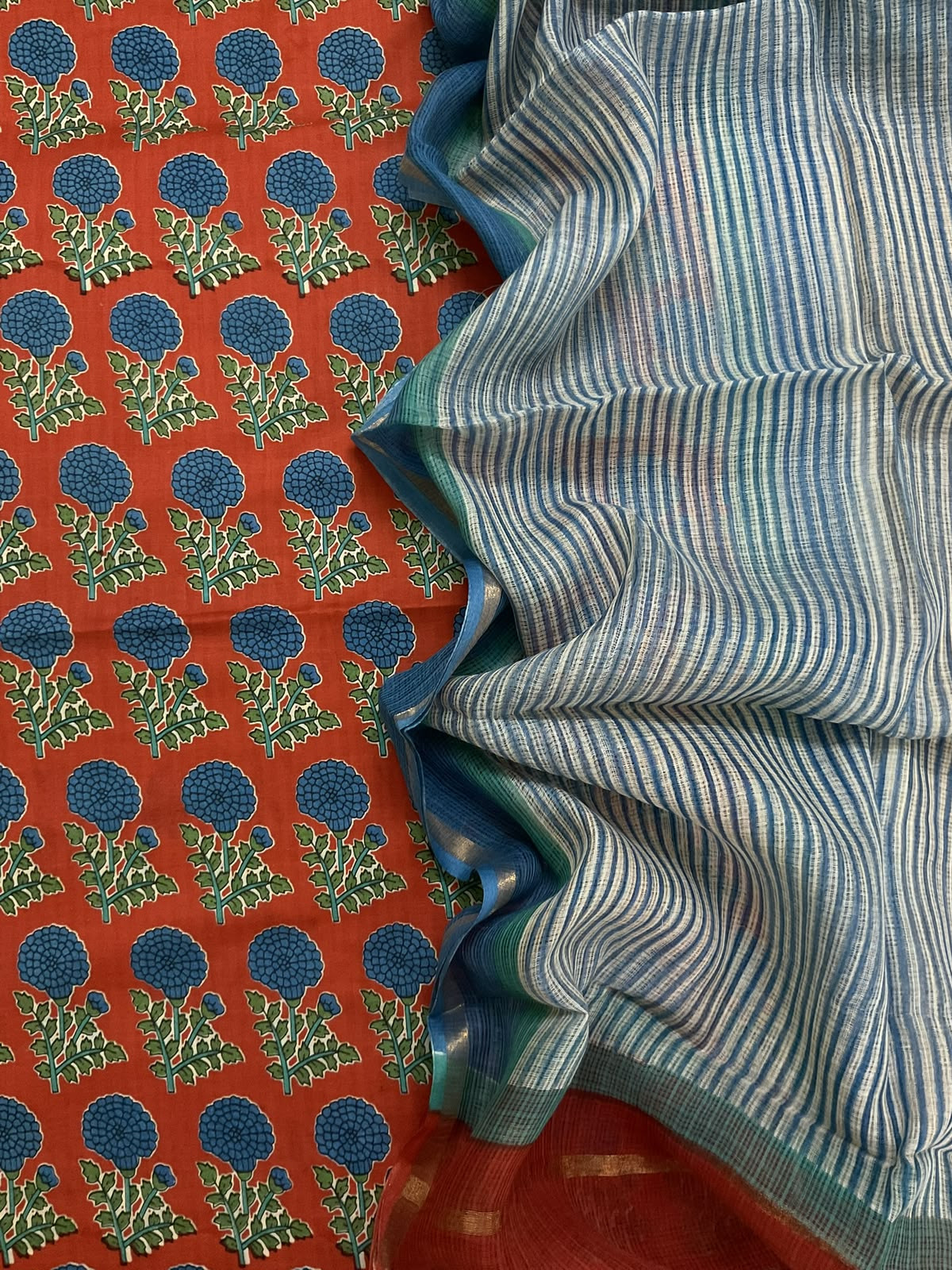 Pure Fine Cotton Printed Suit - Orange