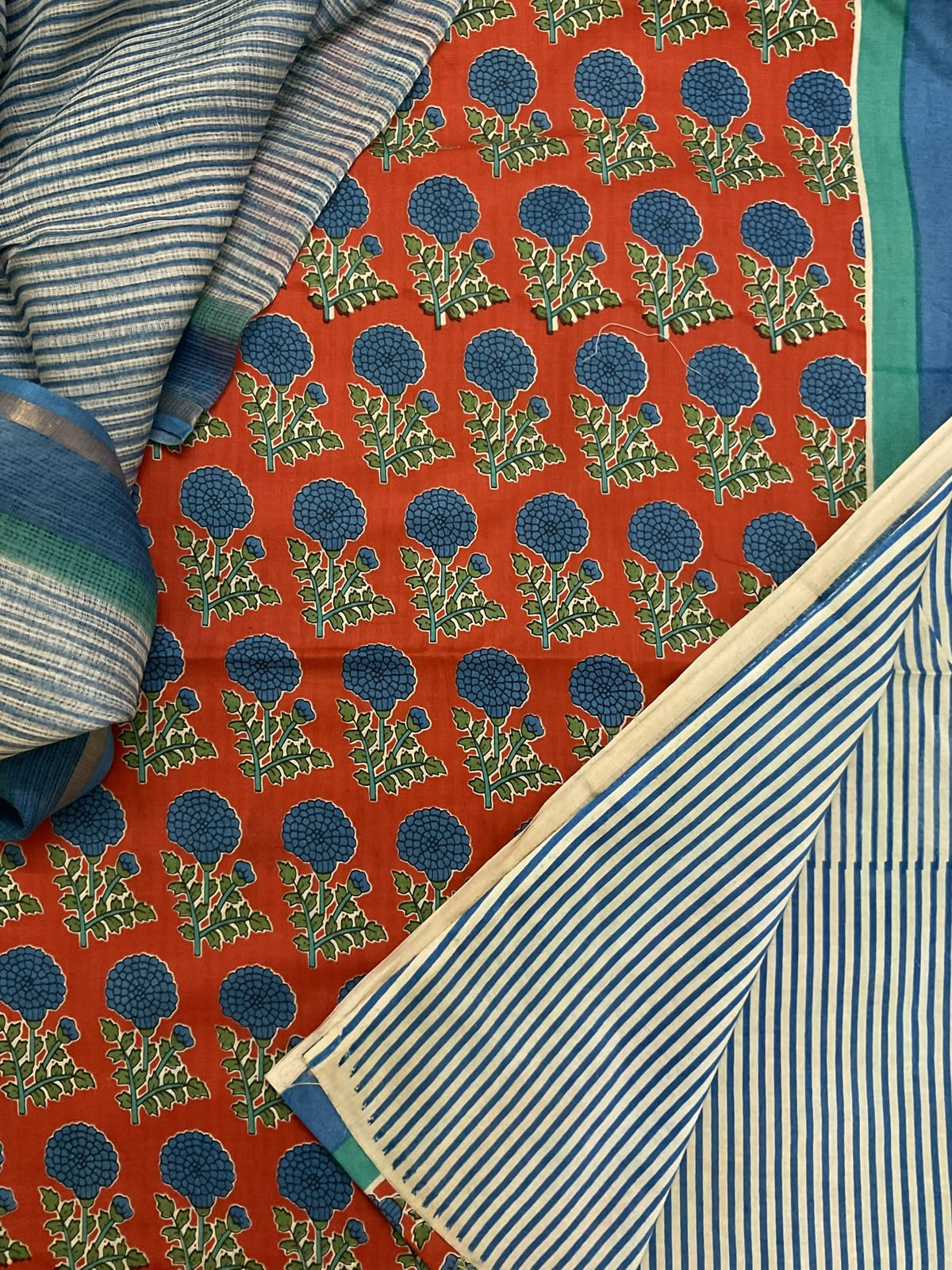 Pure Fine Cotton Printed Suit - Orange