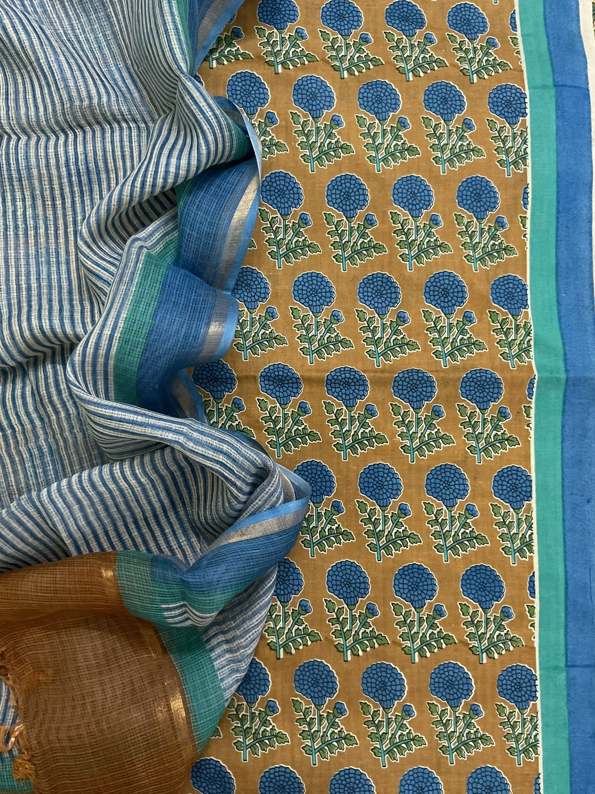 Pure Fine Cotton Printed Suit - Brown