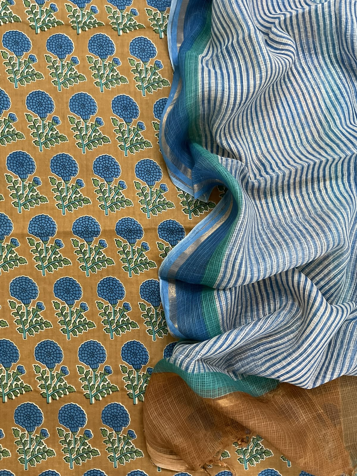 Pure Fine Cotton Printed Suit - Brown