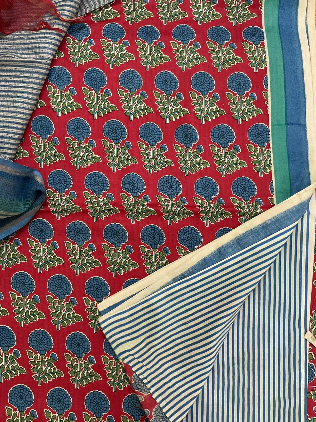 Pure Fine Cotton Printed Suit - Red