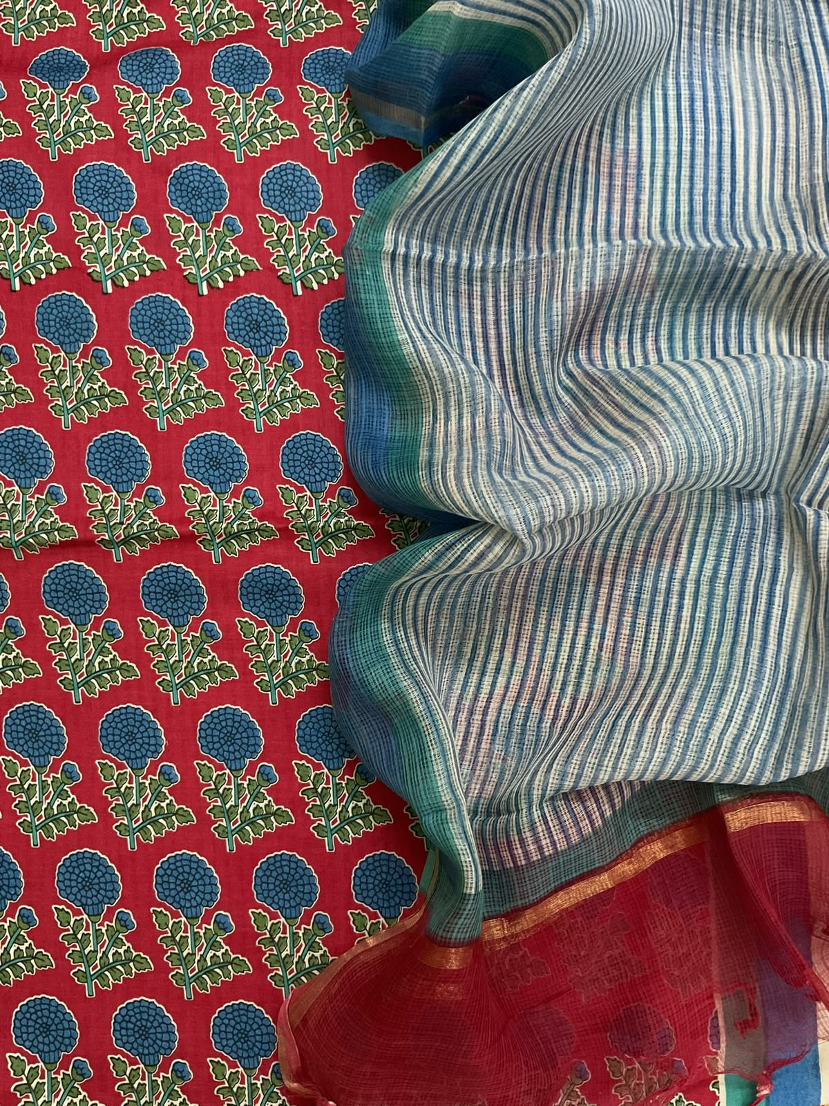 Pure Fine Cotton Printed Suit - Red